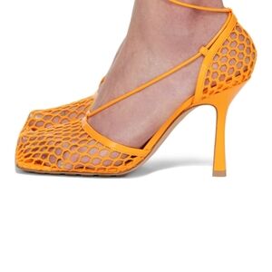 NWB Bottega Veneta Tangerine Orange Stretch Mesh Lace Up SandalsSz 40/us 10